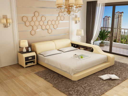 Waterbed Hotel tweepersoonsbed Compleet lederen waterbed met USB-boxspring