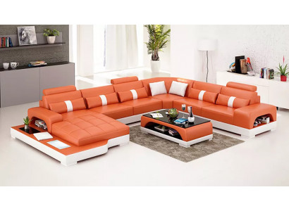 Moderne bank hoekbank U-vorm salontafel leren bank hoekbank gestoffeerd oranje luxe
