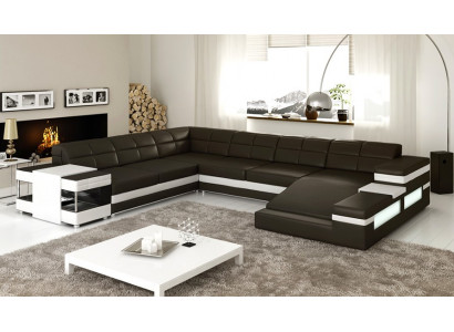 Leren bank LED USB bank Bank Bekleding Hoek Woonlandschap Hoekbank Ontwerp Leer