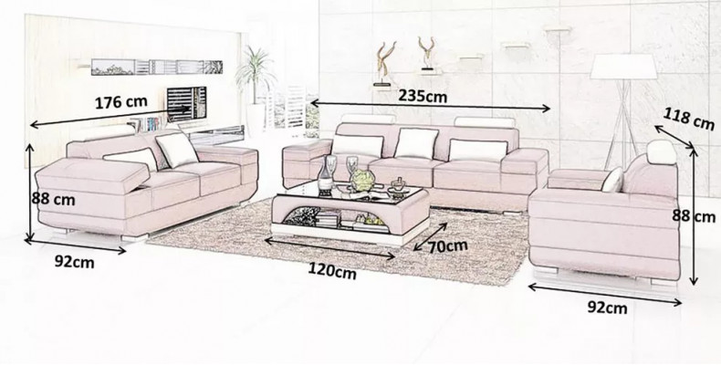 Ontwerp bankstel Sofa 3-zitter salontafel sets leren set groep 4-delig
