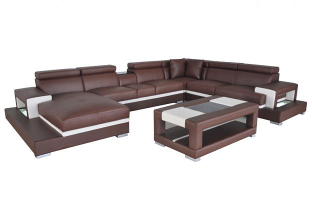 Ontwerp Lederen Bekleding Zitkamer Woonkamer Bank Hoek Bank Ontwerper Set + Tafel