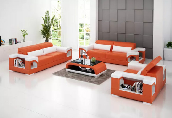 Sofa set 3-zits bank salontafel woonlandschap leren bank modern sofa bankstel
