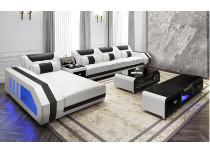 Hoekbank L-vorm Tafel Salontafel Dressoir Bank Leren bank Hoekbank Bekledingsset van 3 stuks