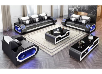 Bankstel 3-zits Modern leren bankstel Designerbank Woonlandschap Nieuw