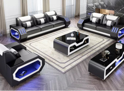 Bankstel 3-zits Modern leren bankstel Designerbank Woonlandschap Nieuw