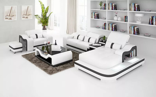 Designer Bank Hoekbank L Vorm Fauteuil Zitkussen Bekleding Woonlandschap Leren Bank