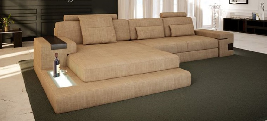 Ontwerp Modern Sofa Stof Bruin Hoekbank L Vorm Bank Woonlandschap Sofa Nieuw.