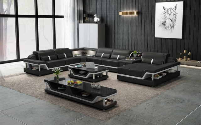 Perfecte harmonie Grote leren hoekbank in U-vorm voor een stijlvol woonkamer.