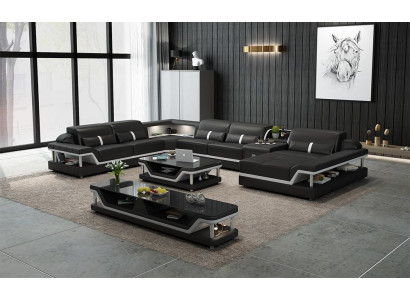 Perfecte harmonie Grote leren hoekbank in U-vorm voor een stijlvol woonkamer.