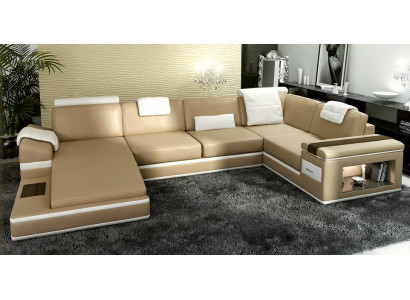 Hoekbank Bank Bankstel Lederen Set Woonlandschap Hoek Wonen Beige