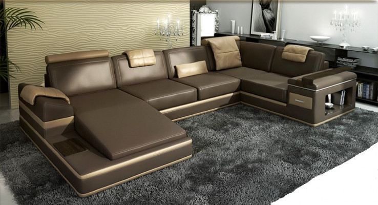 Hoekbank Bank Bankstel Lederen Set Woonlandschap Hoek Wonen Beige