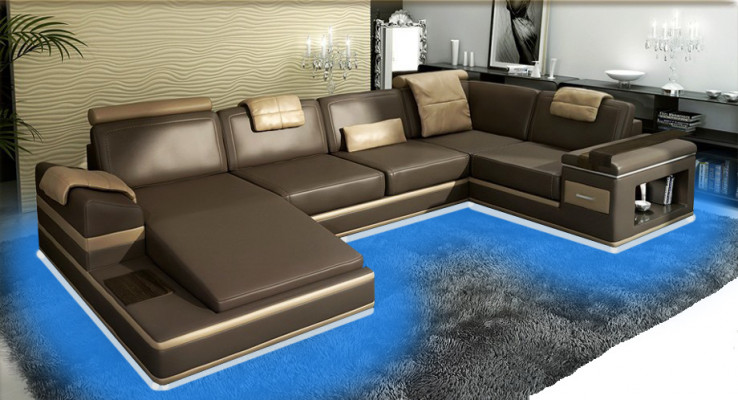 Hoekbank Bank Bankstel Lederen Set Woonlandschap Hoek Wonen Beige