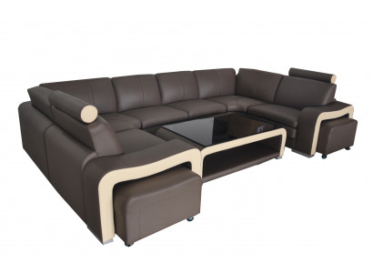 Leren bankstel met USB-woonlandschap hoekbank hoekbank afwerking modern design bankstel.