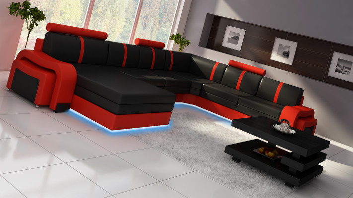 Woonlandschap bank met USB-bekleding leren bank hoekbank hoekbank leren bankstel NIEUW