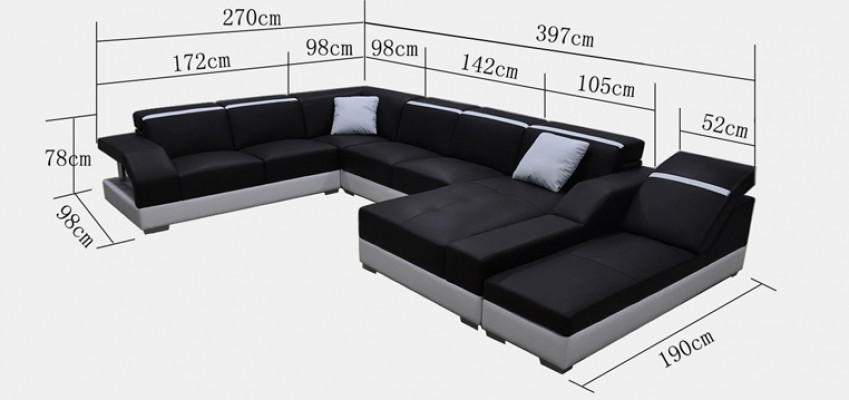 Leren bank Bank Bank Woonlandschap Hoekbank Set Design Moderne bank met USB