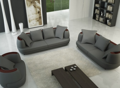 Bankstel Royal Luxe Designerbank Stoffering 3+2+1 Leren Bank Koninklijk Grijs