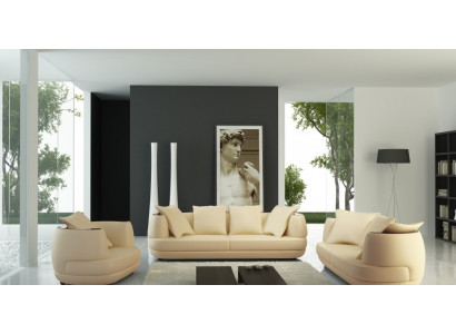 Sofa set Royal Luxe Designerbank bekleding 3+2+1 leer Bank Zitbank BeigeA