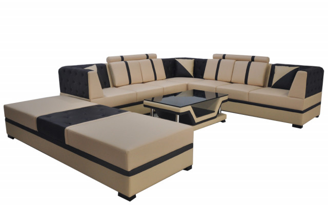 Leder hoekbank bank gestoffeerde zit woon landschap ontwerp meubilair set + USB