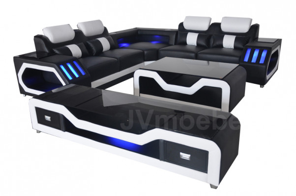 Moderne lederen sofa woonlandschap L-vormige bank geluids - USB - Bluetooth nieuw