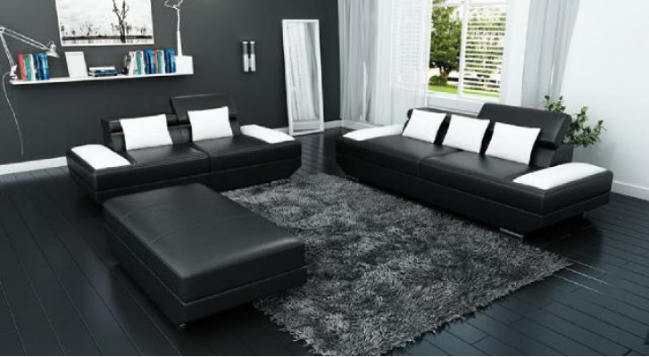 Bankstel leren bank 3+2 met USB bekledingsbankstel set voetenbank bankstellen -2719A