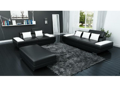 Bankstel leren bank 3+2 met USB bekledingsbankstel set voetenbank bankstellen -2719A
