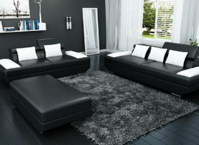 Bankstel leren bank 3+2 met USB bekledingsbankstel set voetenbank bankstellen -2719A
