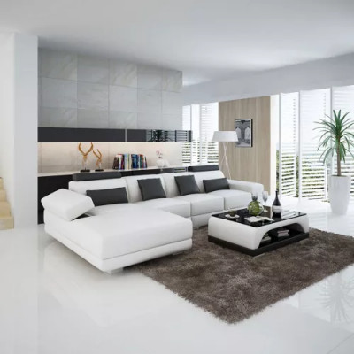 Leer hoekbank gestoffeerde designbank Moderne L-vormige bank