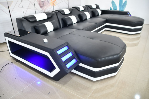 Leren bank Bank Moderne bekleding Lederen woonlandschap Ontwerp hoekbank Bank Stof