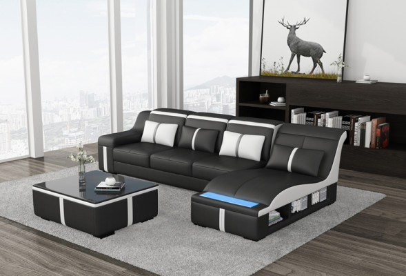 Ontwerp Hoekbank USB LED + Tafel Gevoerde Hoekbank Zit Leer Set Woonlandschap