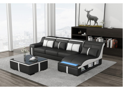Ontwerp Hoekbank USB LED + Tafel Gevoerde Hoekbank Zit Leer Set Woonlandschap