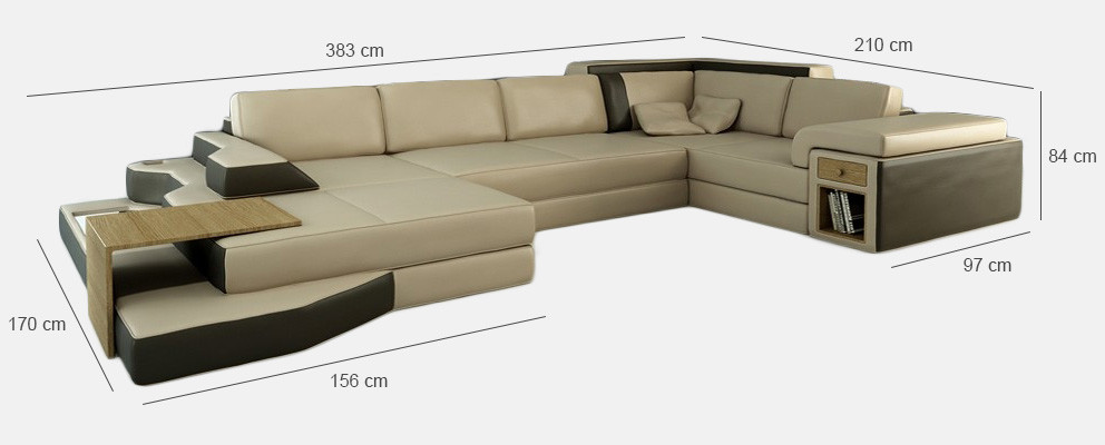 XXL Ontwerp Grote Bank met USB Hoekbank Bank Woonlandschap U Vorm Leder Textiel Hoek