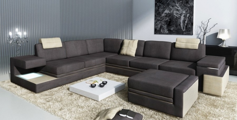 Woonlandschap XXL hoekbank met USB-bekleding zitset bankstellen banken textiel