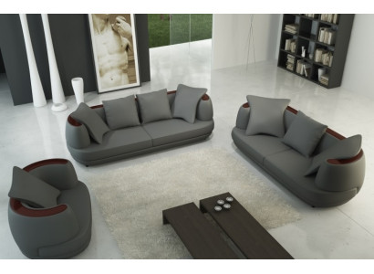 Sofaset met USB Luxe Designer Bank Bekleding 3+2+1 Leren Bank Grijs Nieuw