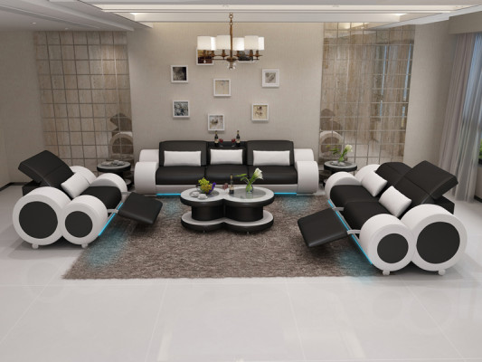 Leren bank Bankstel Bankstel 3+2+1 Set Design Modern Bank + USB Stoel Nieuw