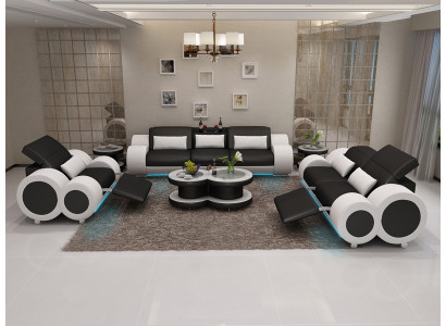 Leren bank Bankstel Bankstel 3+2+1 Set Design Modern Bank + USB Stoel Nieuw