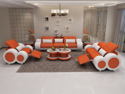 Leren bank Bankstel Bankstel 3+2+1 Set Design Modern Bank + USB Stoel Nieuw