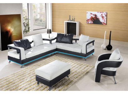 Leren bank bank woonlandschap hoekbank hoekstel ontwerp modern bankstel + USB nieuw