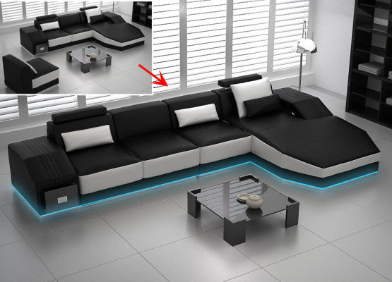 Leren bank met USB, hoekbank hoek bankstel modern design bankstel L6003C.