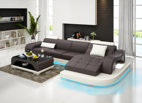 Leren bankstel met USB woonlandschap hoekbank hoek meubilair Design Modern Sofa G8009D