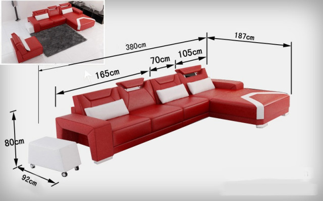 Leren bankstel met USB, hoekbank hoekcombinatie modern ontwerp Bankstel F3011C