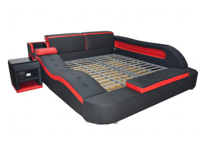 Dubbel luxe leren bed + USB gestoffeerde bedden moderne hotel multifunctioneel