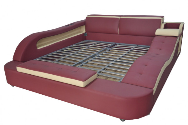 Dubbel luxe leren bed + USB gestoffeerde bedden moderne hotel multifunctioneel