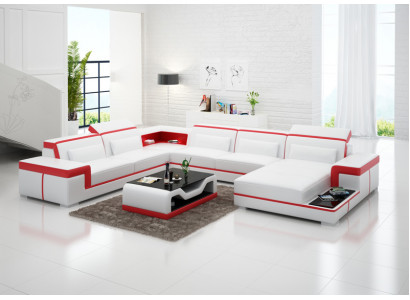Lederen bank Bank Woonlandschap Hoekbank Hoekstel Design Modern Bankstel G8020 Nieuw