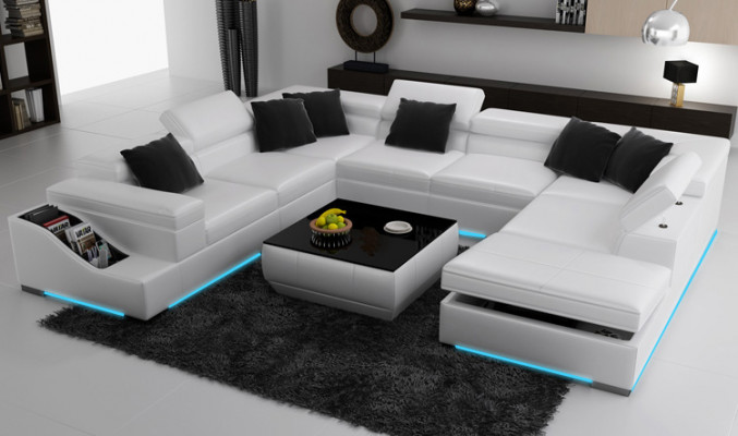 Ledersofa Bank Bank Woonlandschap Hoekbank Hoekstel Ontwerp Modern U K5006