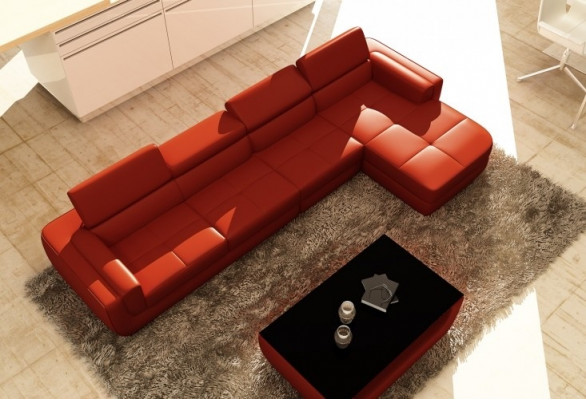 Moderne hoekbank met USB-bekleding van leer ontwerp bankstel woonlandschap Tettau.