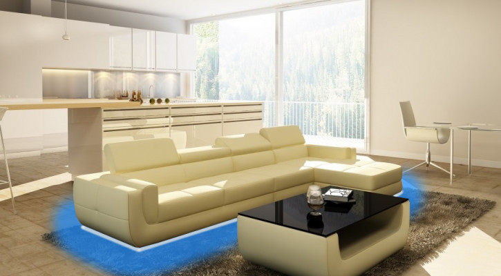 Hoekbank lederen bank met USB woongroep L-vorm bank stoffering zithoek Tettau wit