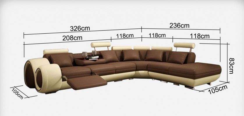 Leren bankstel met USB woonlandschap hoekbank hoekstel modern design bank A1163C