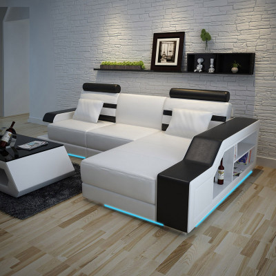 Leren bank met USB woonlandschap hoekbank hoekbankstel design modern sofa L6016E