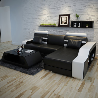 Leren bank met USB woonlandschap hoekbank hoekbankstel design modern sofa L6016E