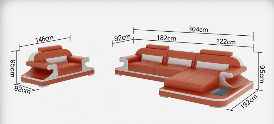 Ledersofa Bank Woonlandschap Hoekbank + Fauteuil Nieuwe set Designbank G8021E